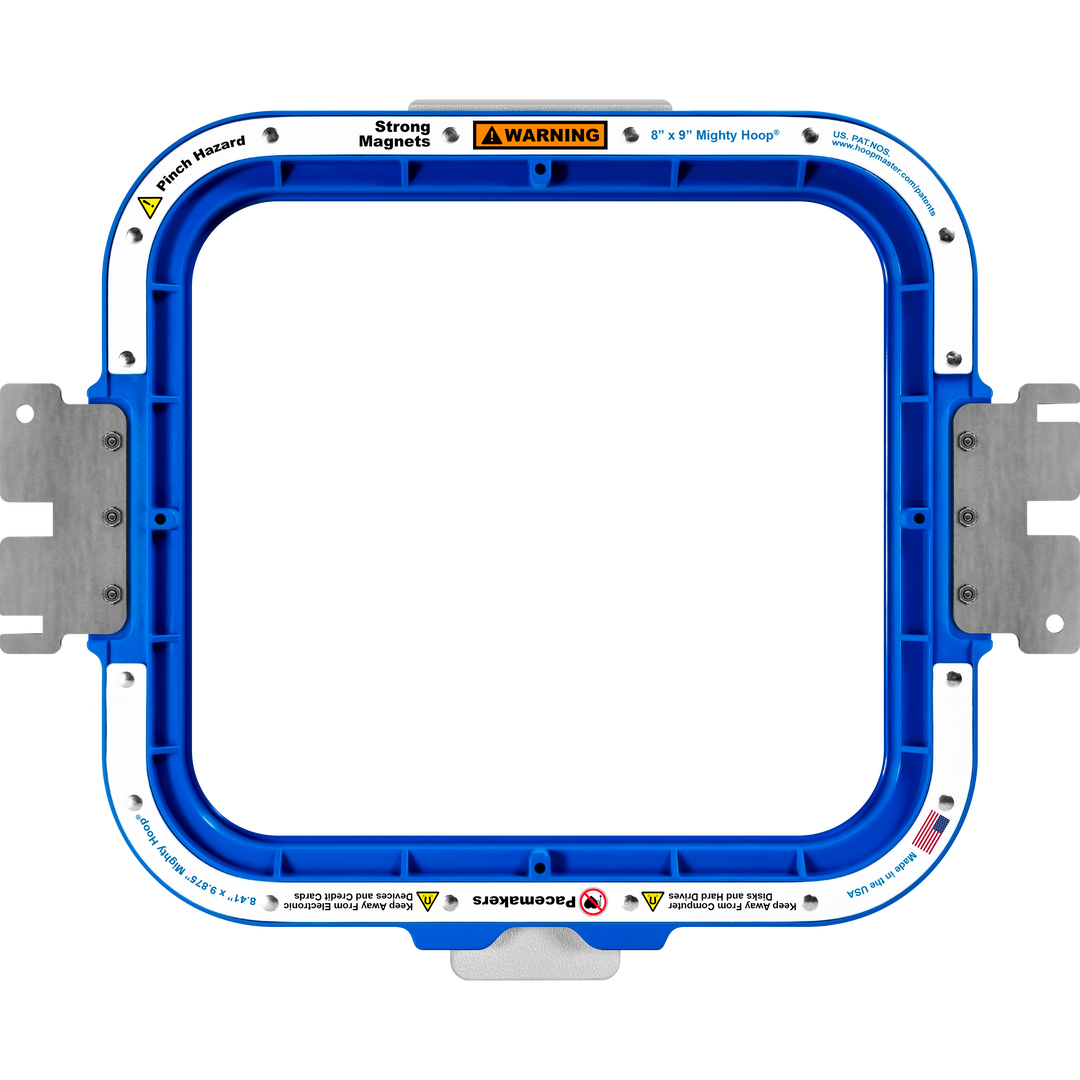 Blue square hoop with metal brackets on a white background