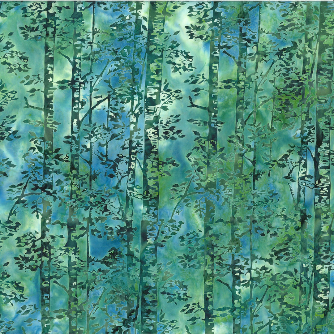 Patterned fabric with green and blue vertical stripes