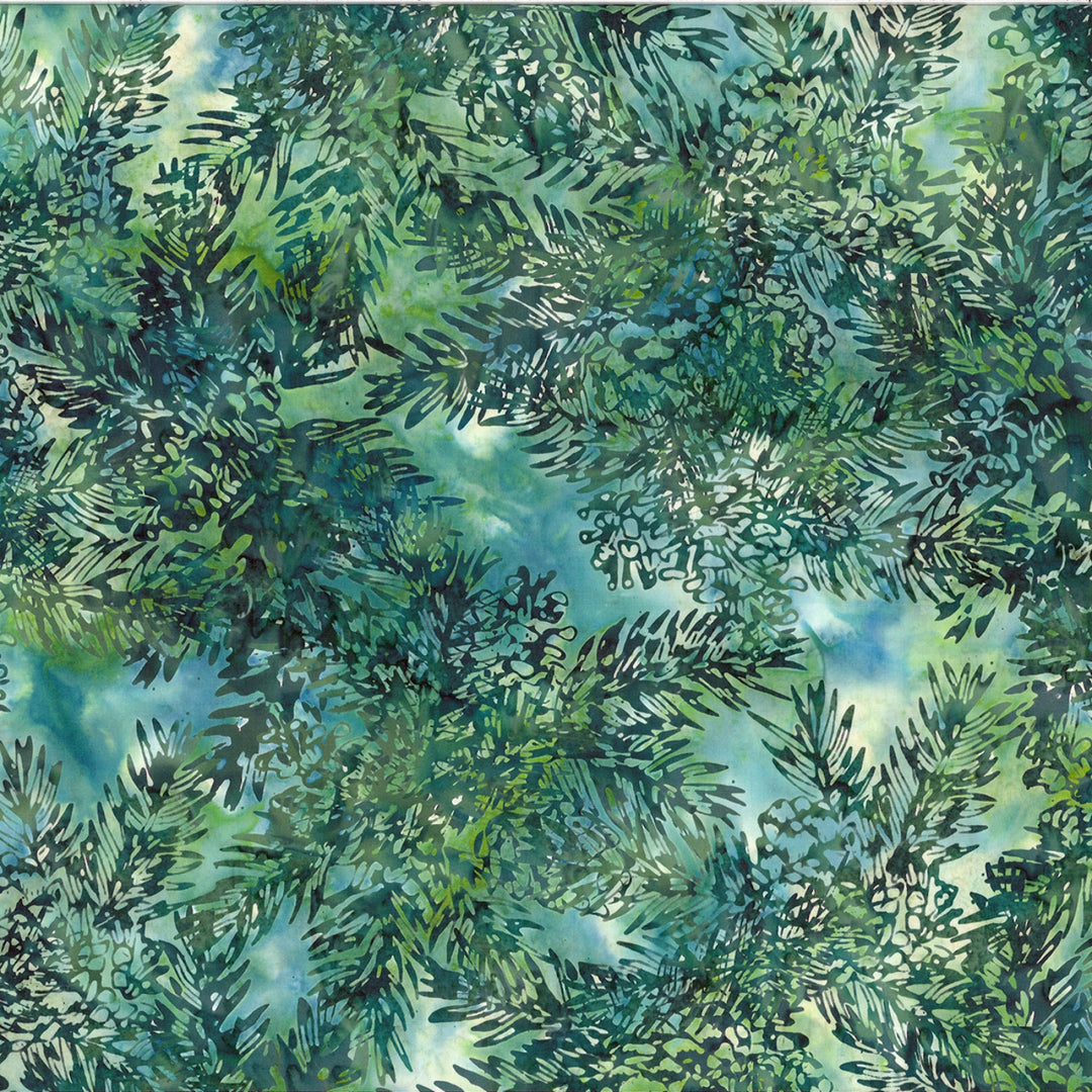 Patterned fabric with green and blue abstract design