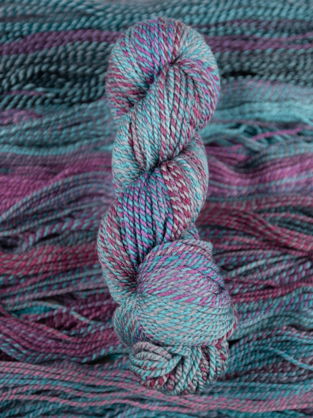 Multicolored skein of yarn with a close-up view