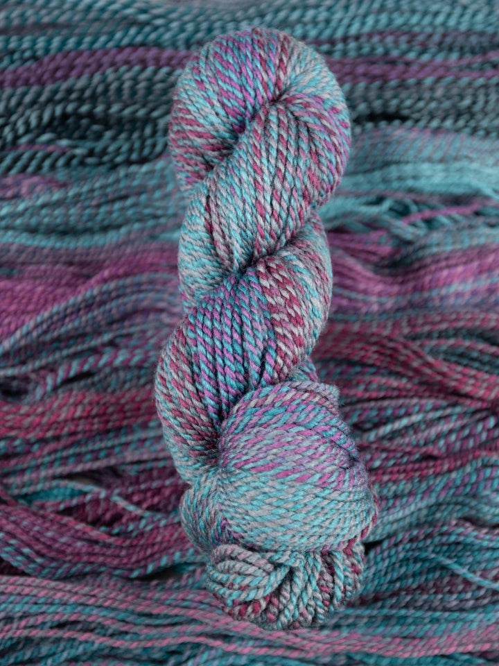 Multicolored skein of yarn with a close-up view