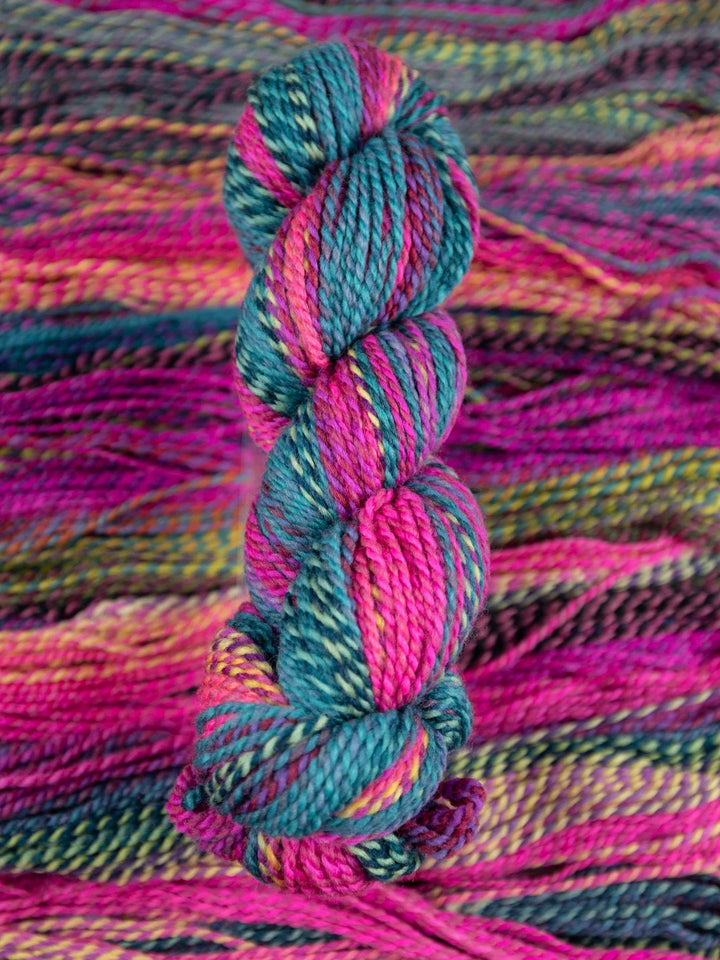 Multicolored skein of yarn with a close-up view