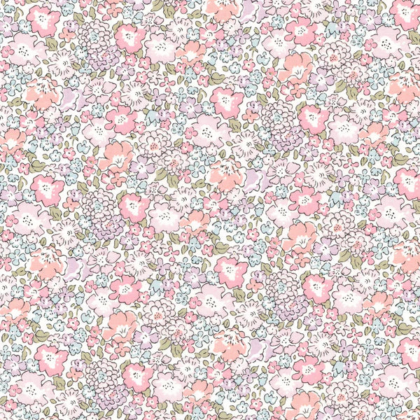 Soft shades of pink floral on a paperwhite background