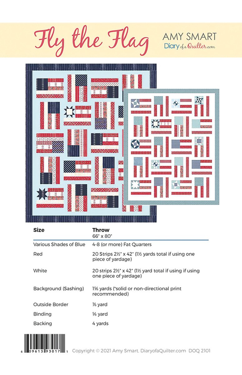 Quilt pattern cover for 'Fly the Flag' by Amy Smart with quilt design and specifications.