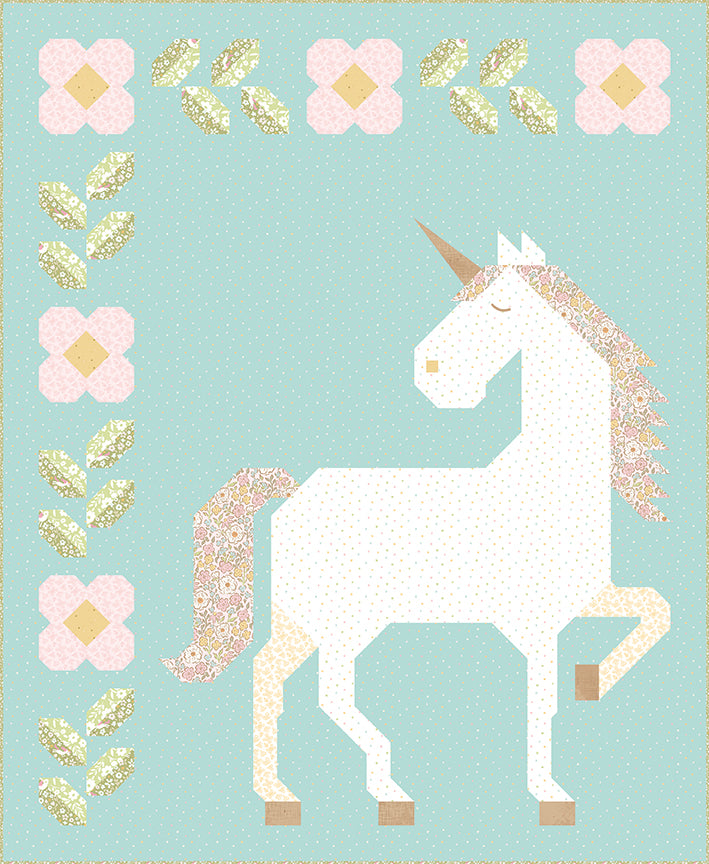 Unicorn illustration with flowers on a light blue background