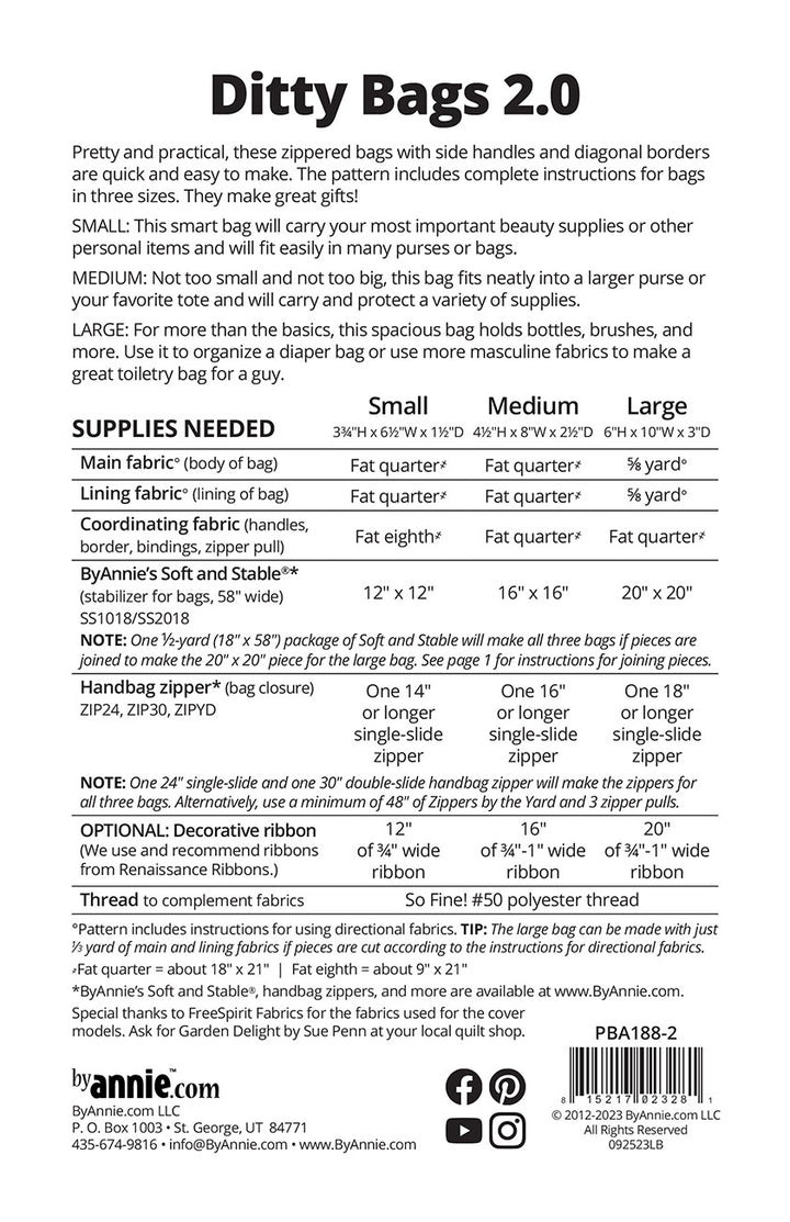 Ditty Bags 2.0 Pattern - PBA188-2