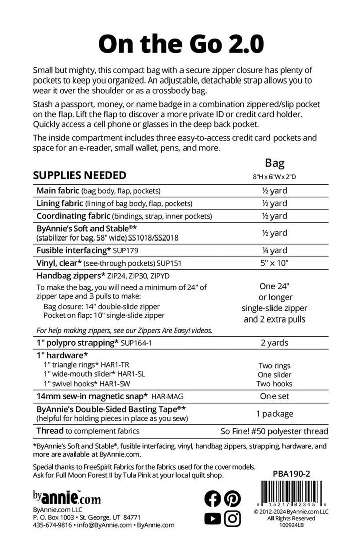 On the Go 2.0 Bag Pattern- supplies needed