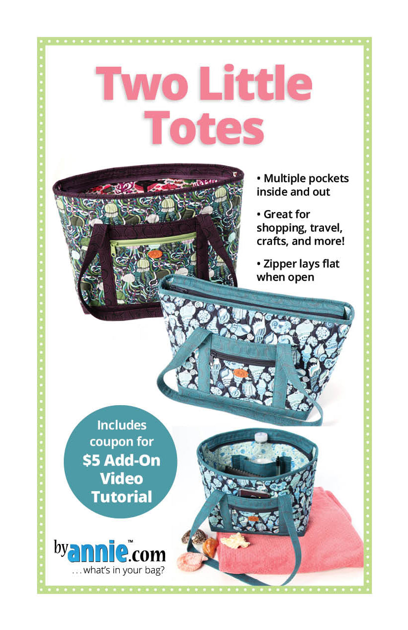 Two Little Totes bag pattern with 3 bags shown in a small and medium size