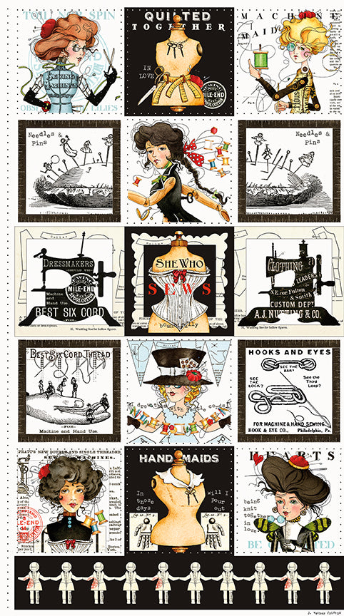 Collage of vintage-style illustrations featuring women in various poses and settings.