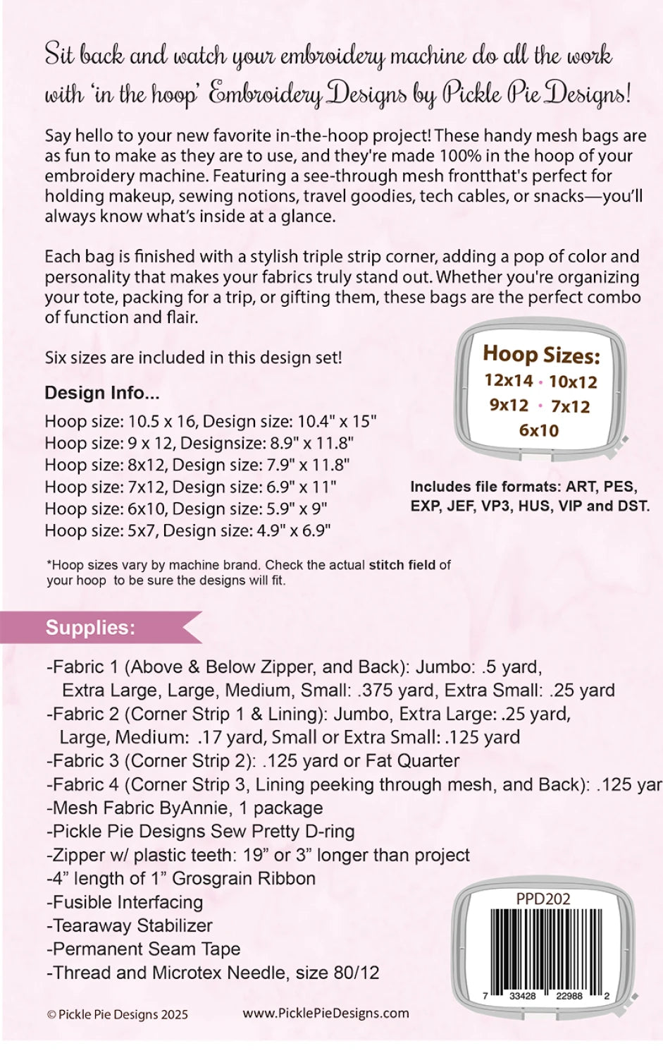 Make it Mesh In the Hoop Machine Embroidery Designs - PPD202