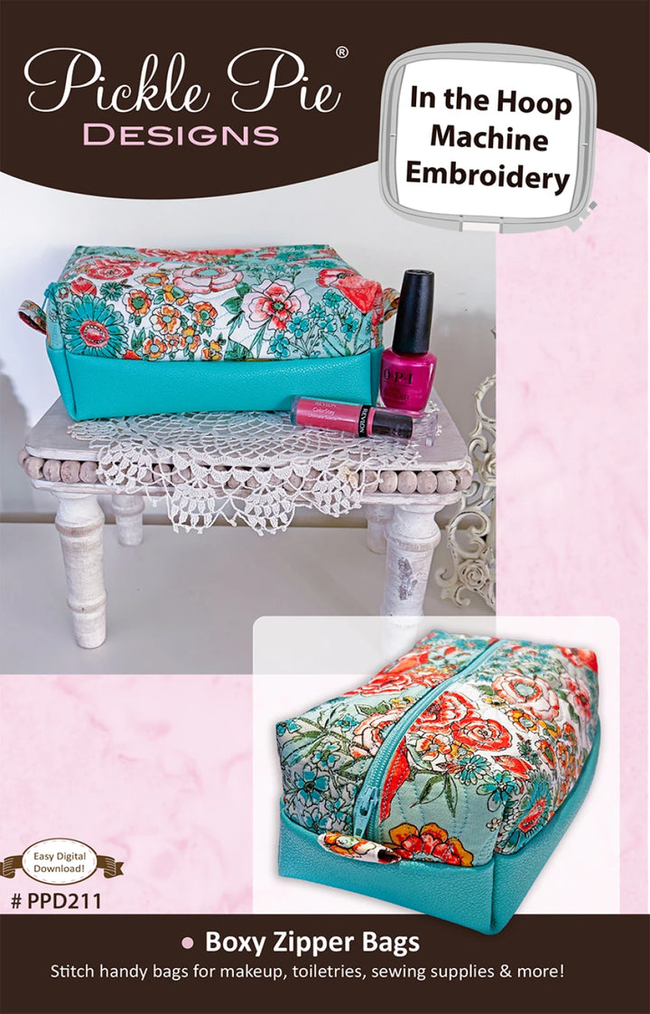 Boxy Zipper Bags In the Hoop Machine Embroidery Design Project - PPD211