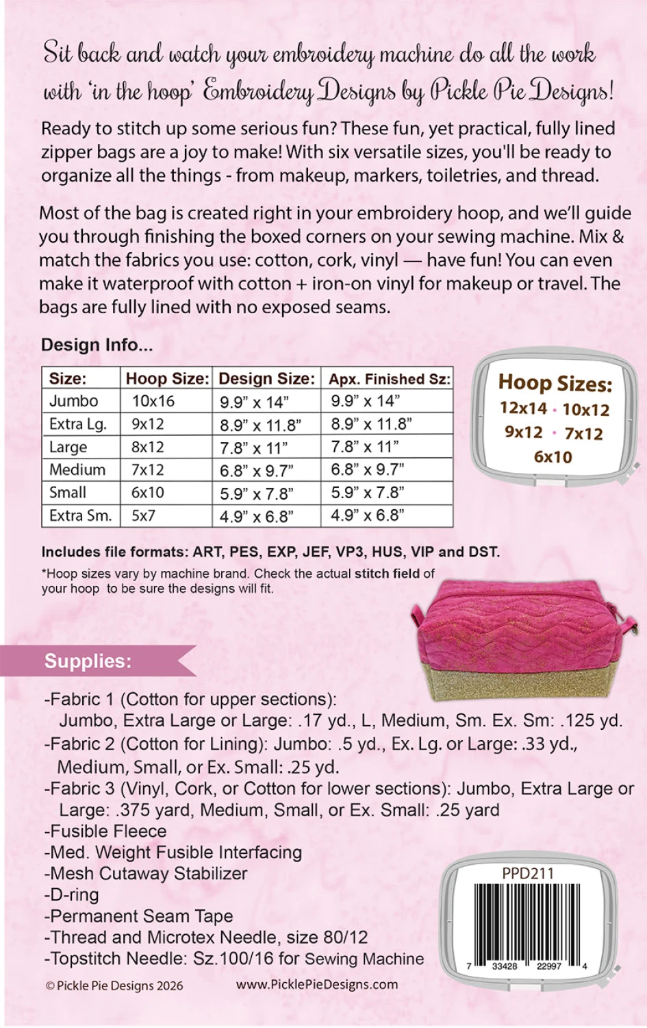 Boxy Zipper Bags In the Hoop Machine Embroidery Design Project - PPD211