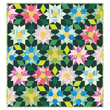 picture of a sample of the Dancing Dahlias quilt using the Full Bloom fabric collection