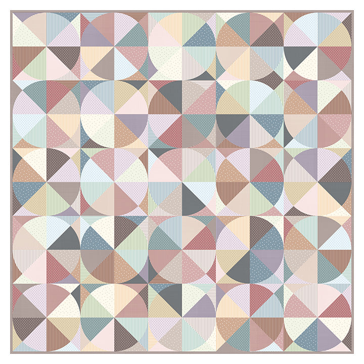 Multicolored geometric patterned quilt with pastel shades