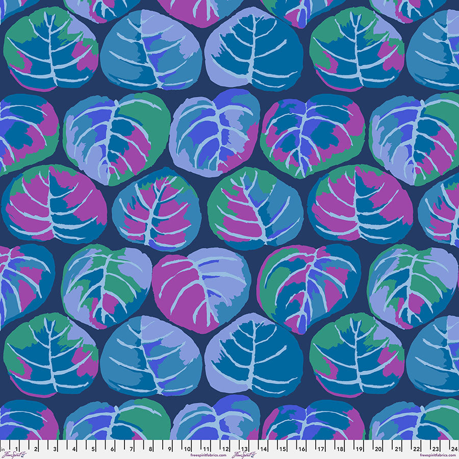 Blue background with blue and purple leaves