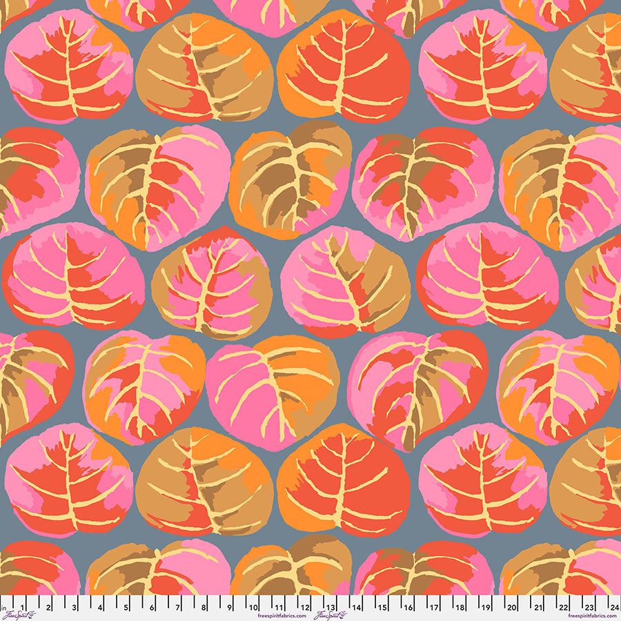 Grey background with pink and orange leaves