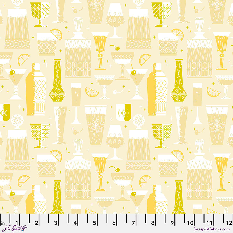 Pattern of cocktail glasses and bottles on a light background