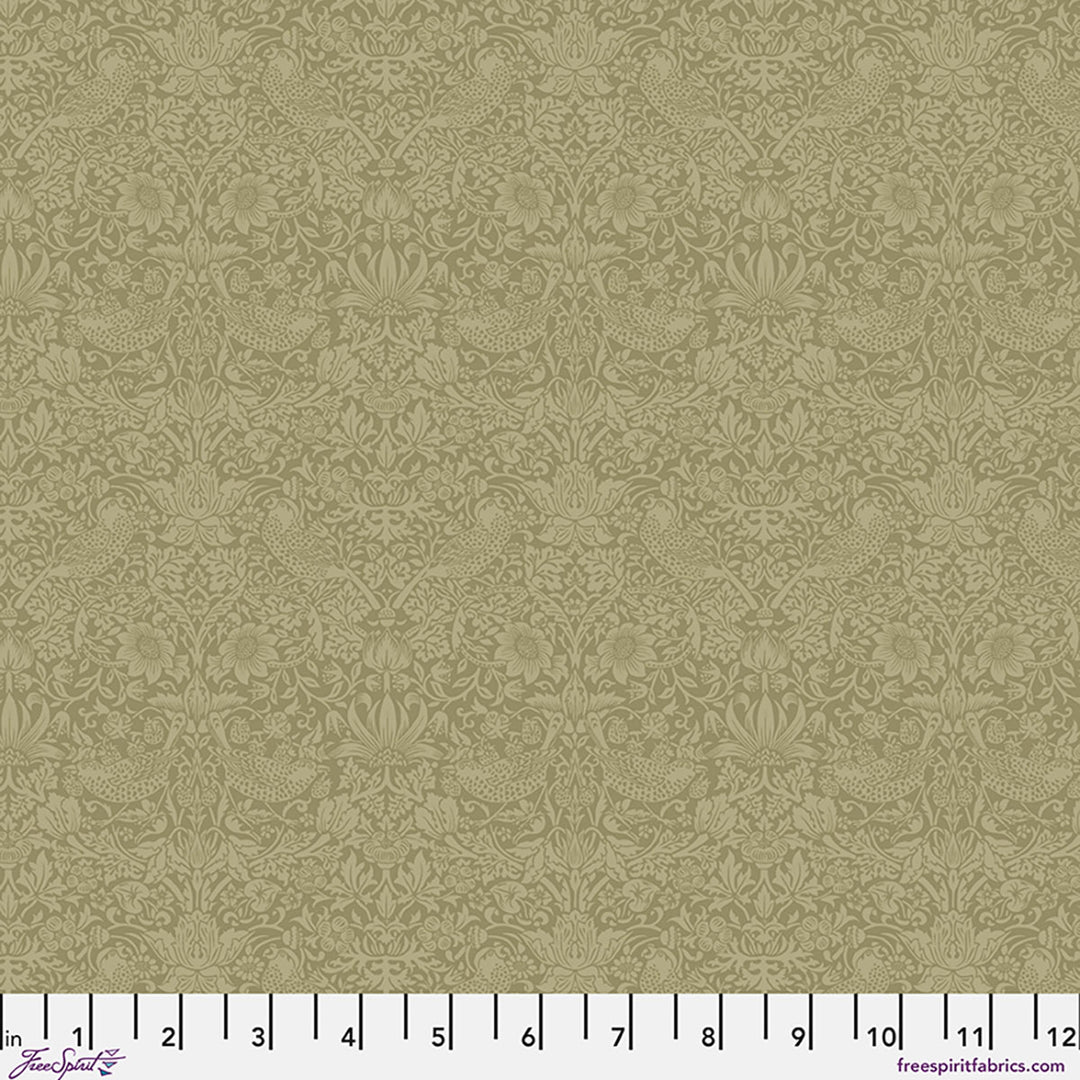 Patterned fabric swatch with a ruler at the bottom
