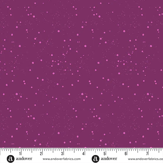 Purple fabric with white cross pattern and Andover Fabrics logo at the bottom.