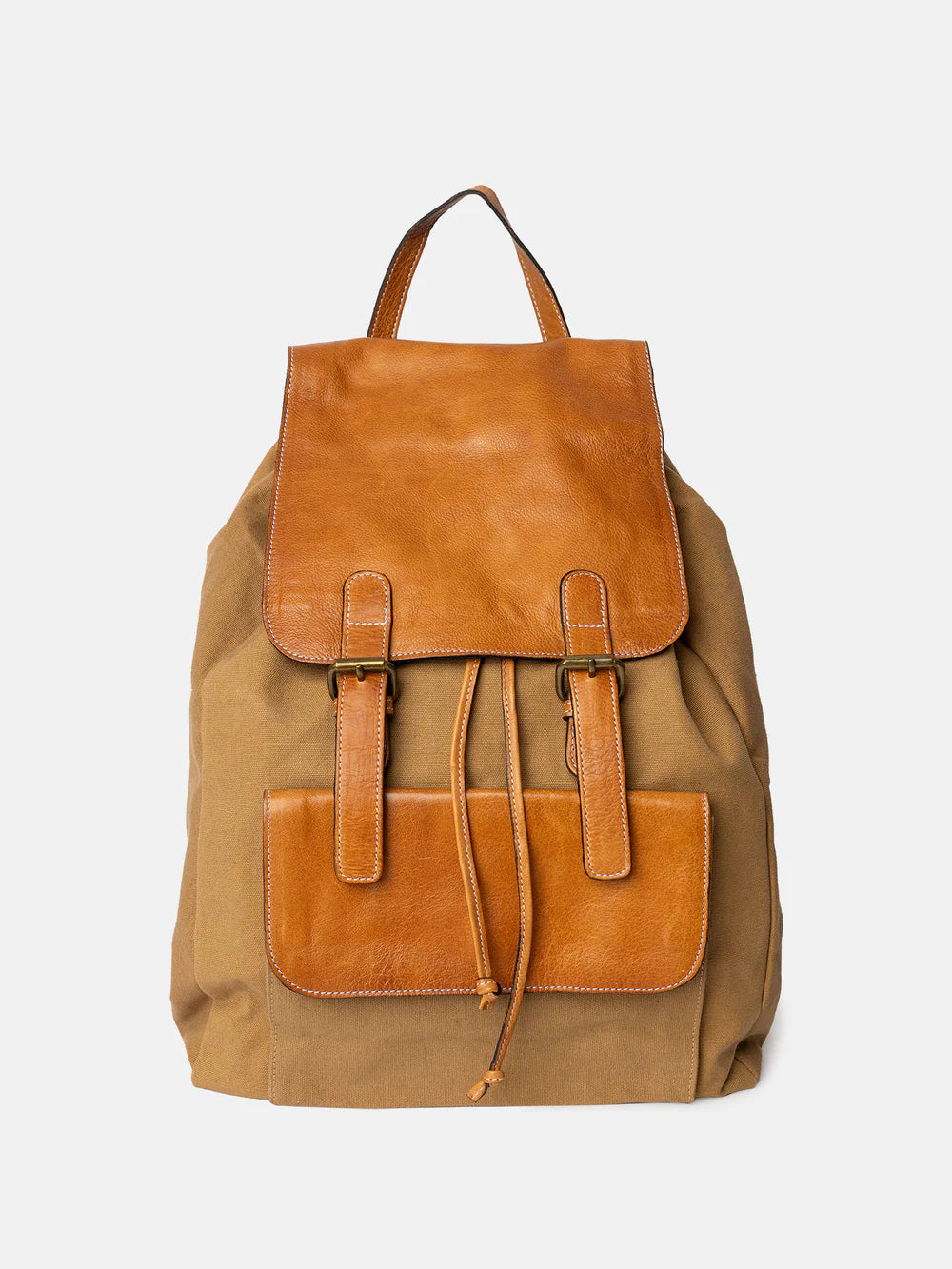 Brown leather backpack on a white background