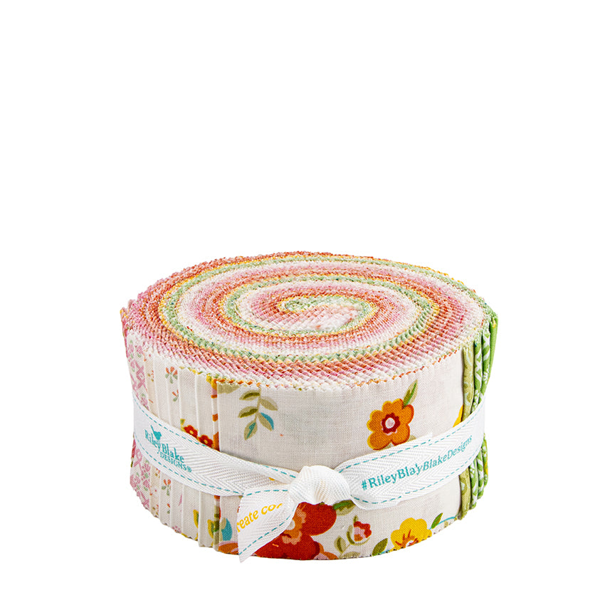 Rolled-up fabric strip with colorful patterns on a white background