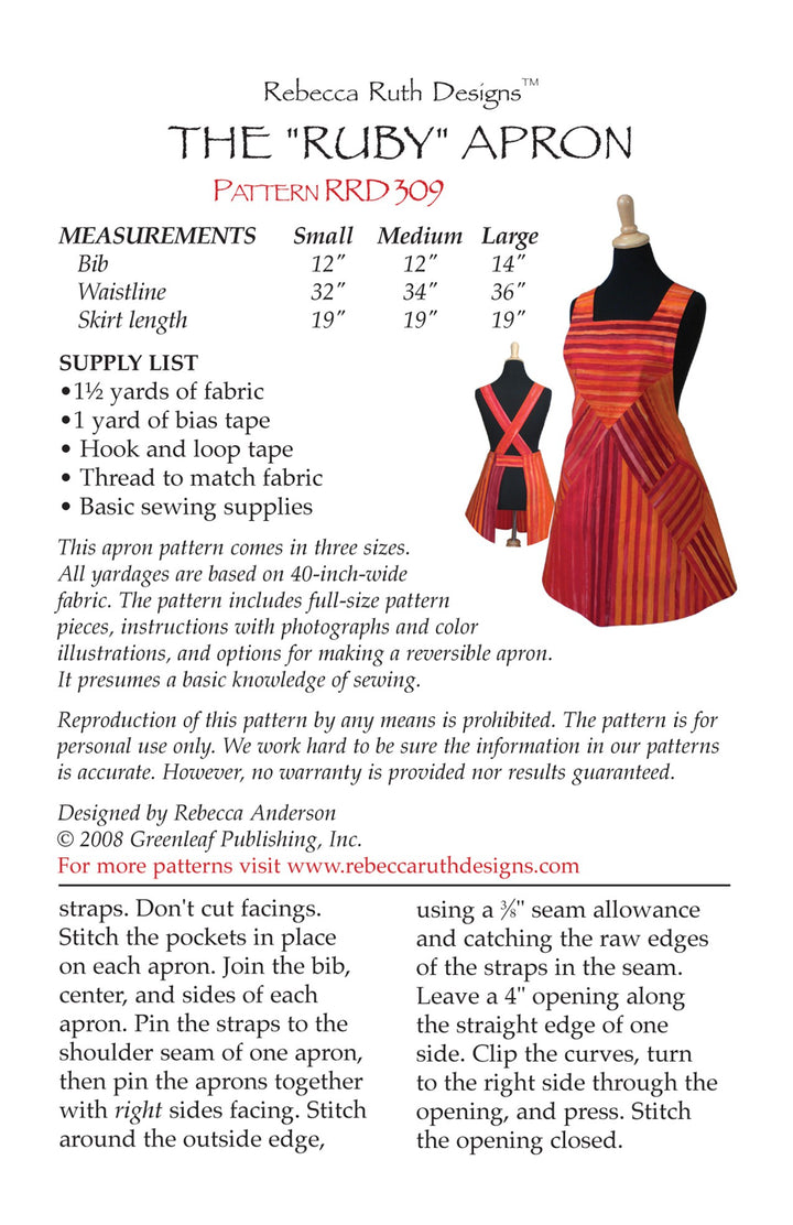 Ruby Apron Pattern - RRS309