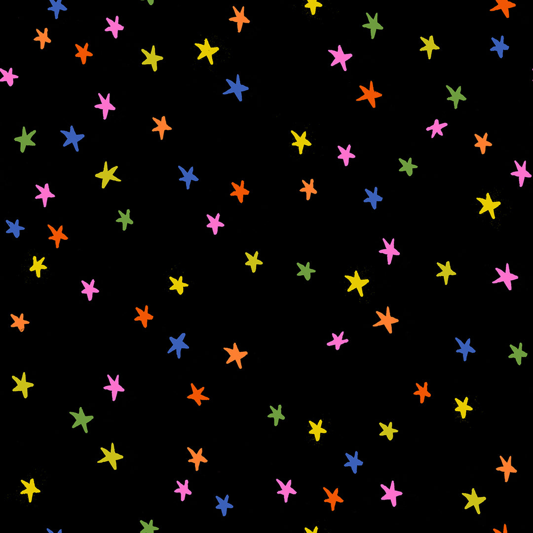 Colorful star pattern on a black background