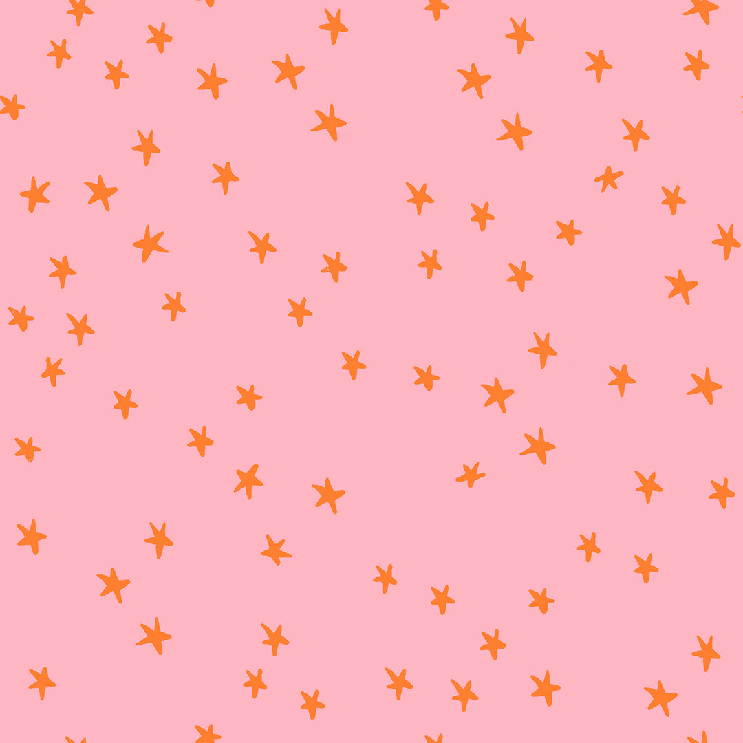Pattern of orange stars on a pink background