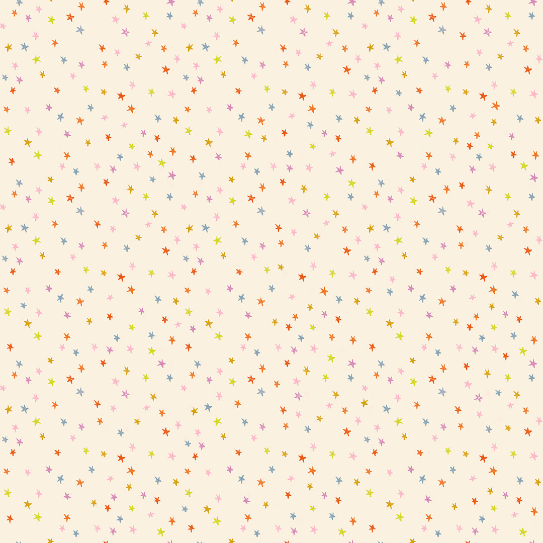 Pattern of small, colorful stars on a beige background