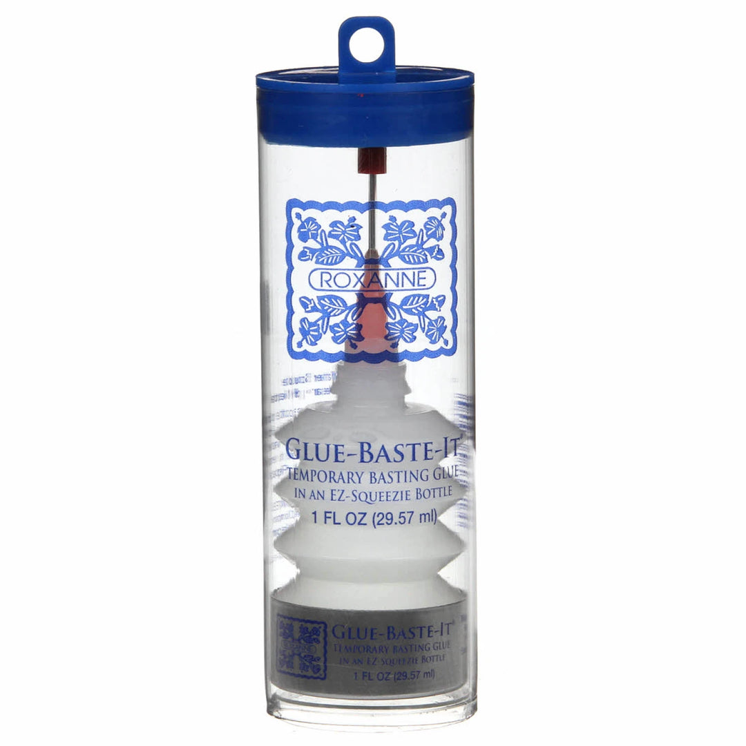 Clear bottle with blue cap labeled 'Roxanne' on a white background