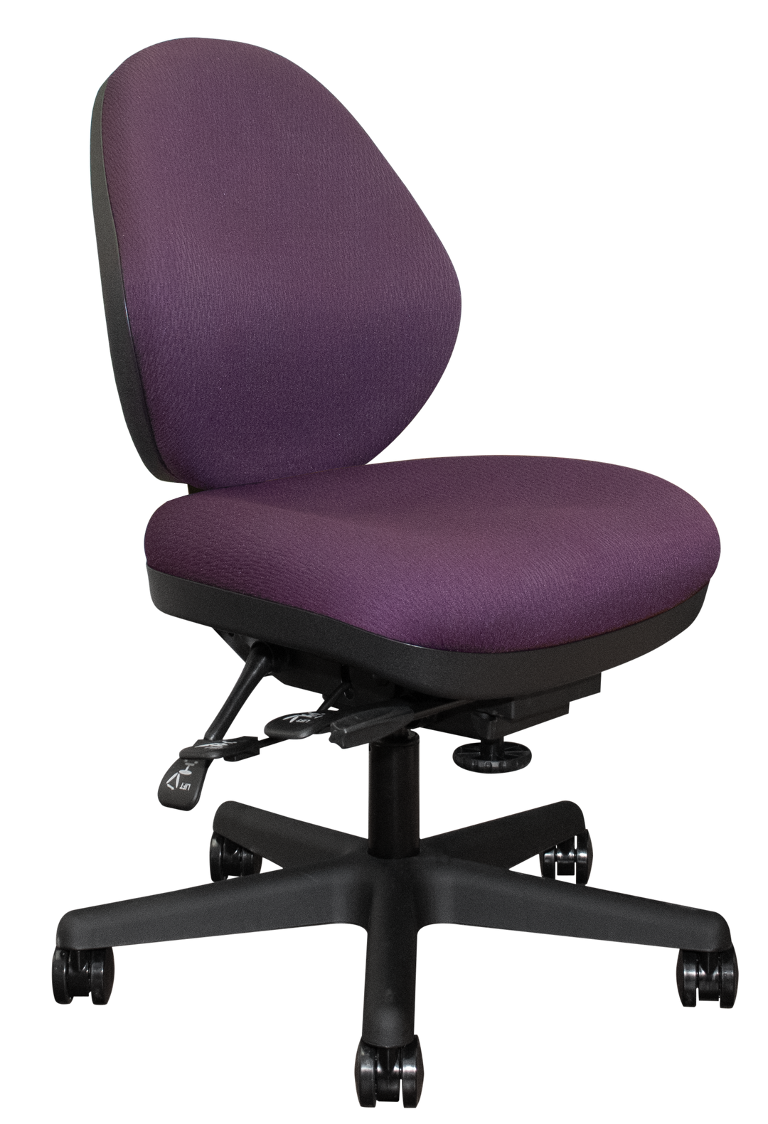 Purple sewing chair with black base on a white background