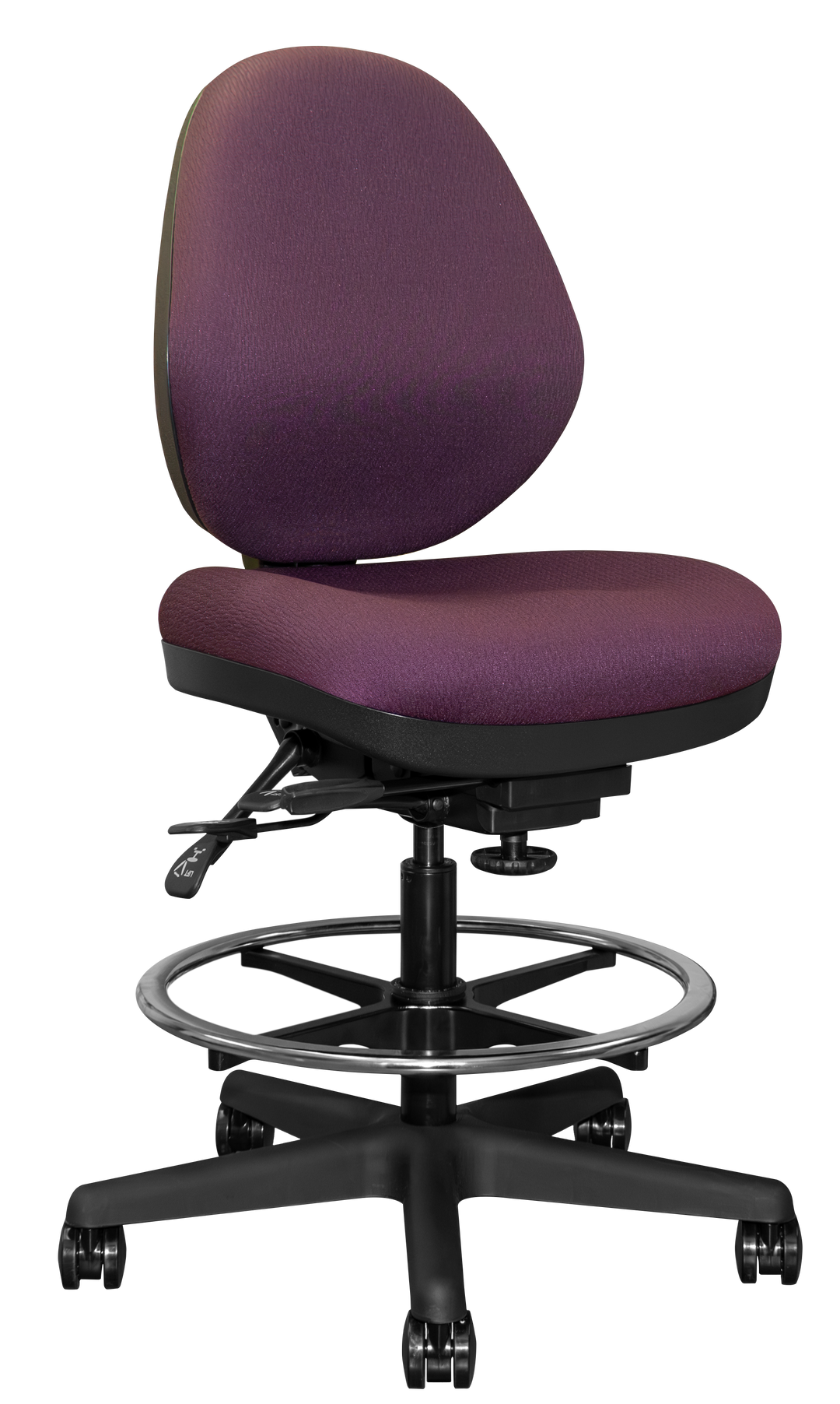 Purple office chair with adjustable legs on a white background