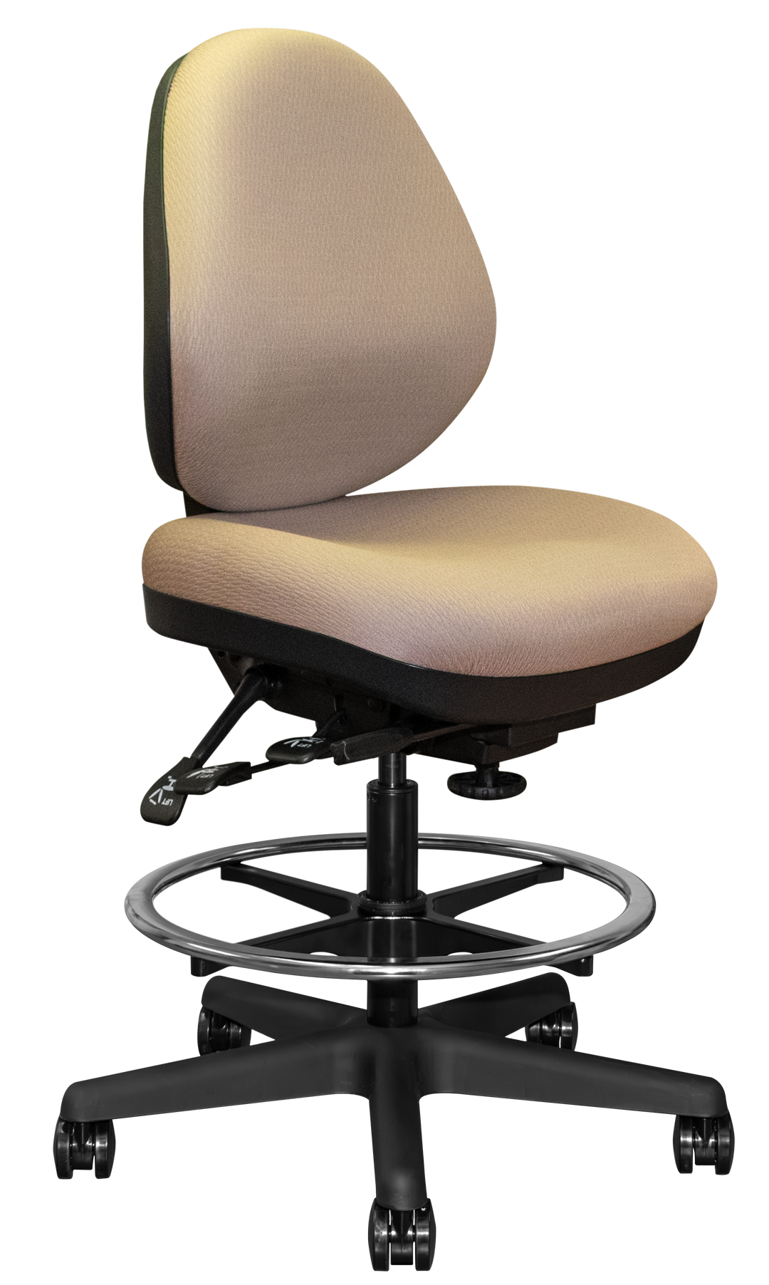 Beige office chair with black base on a white background