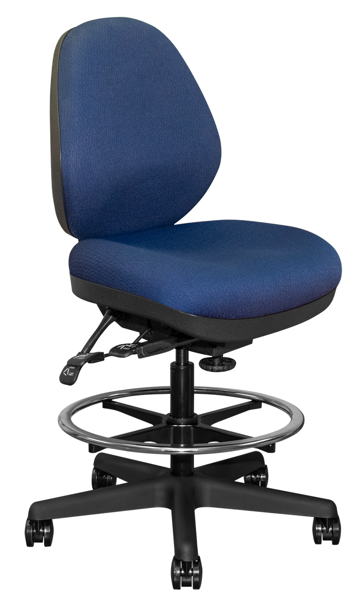 Blue office chair with adjustable height on a white background