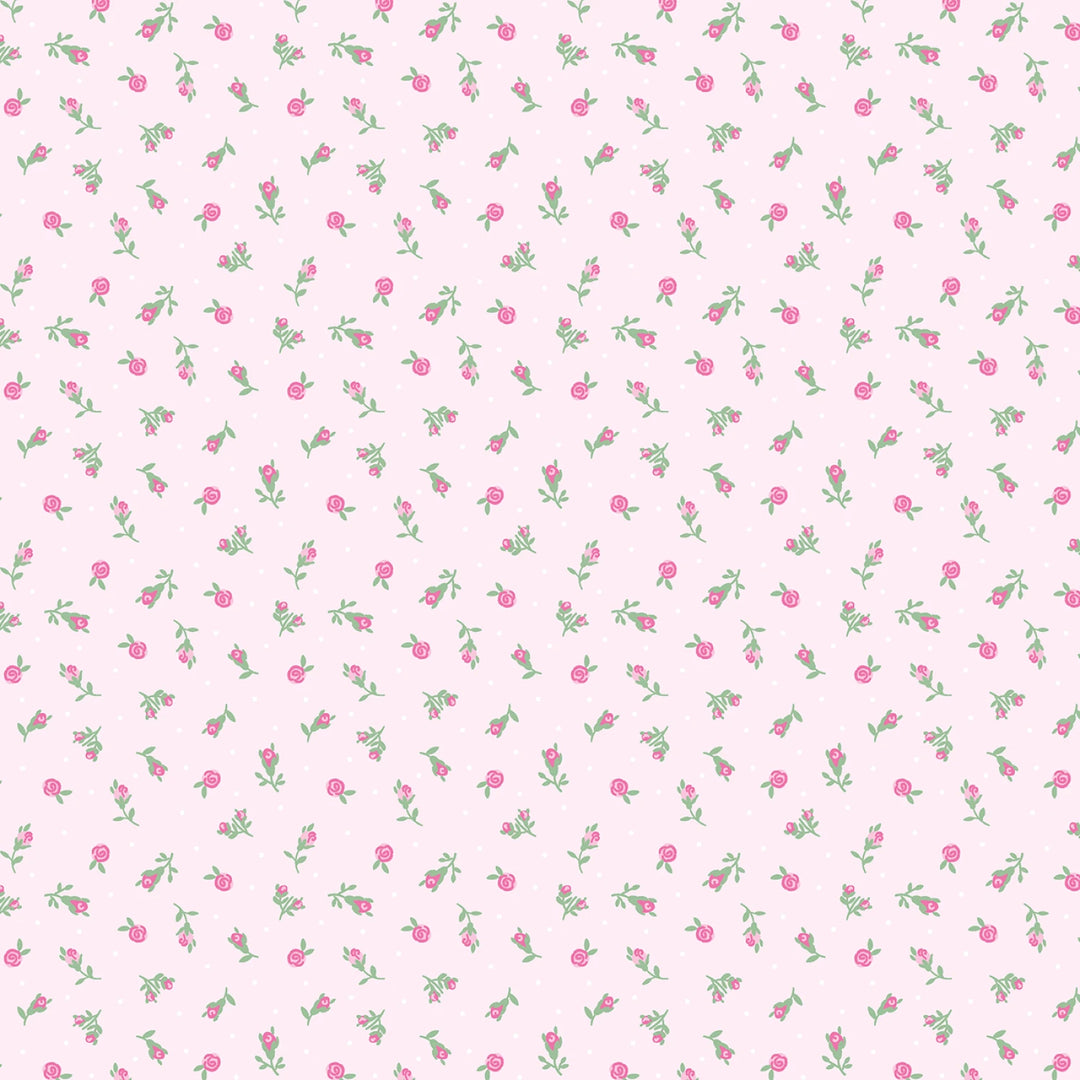 Pattern of small pink flowers on a light pink background