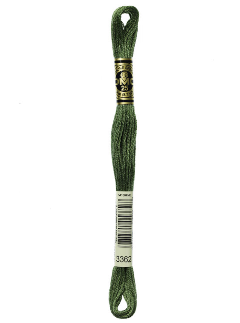 Green embroidery floss with a label on a white background