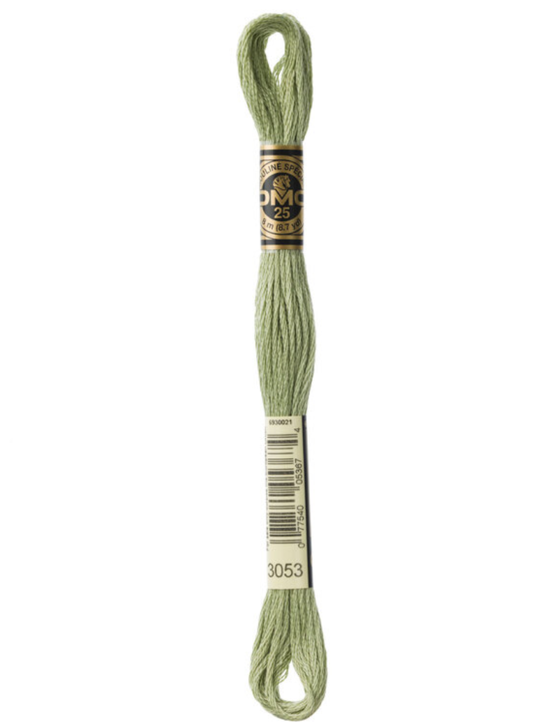 Light green embroidery floss with a DMC label on a white background