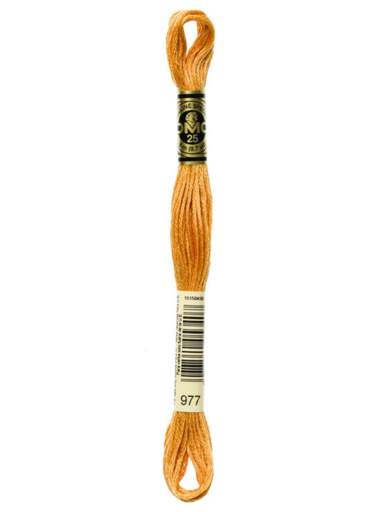 DMC embroidery skein with DMC label on a white background
