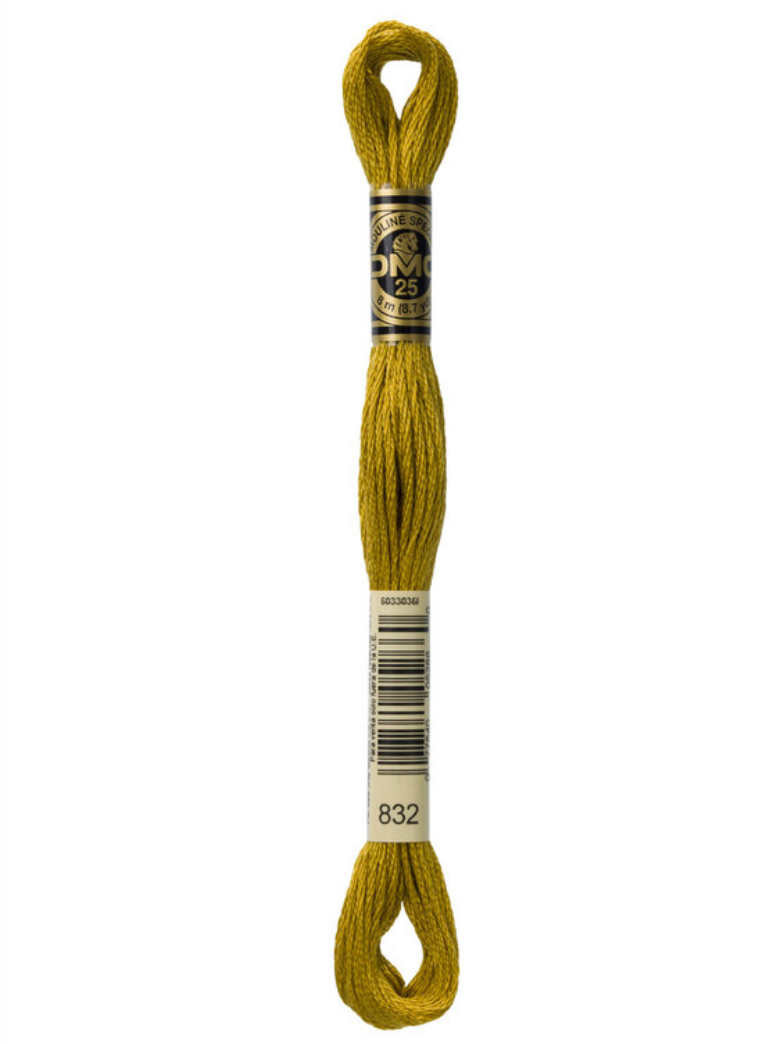 Yellow embroidery floss with a label on a white background