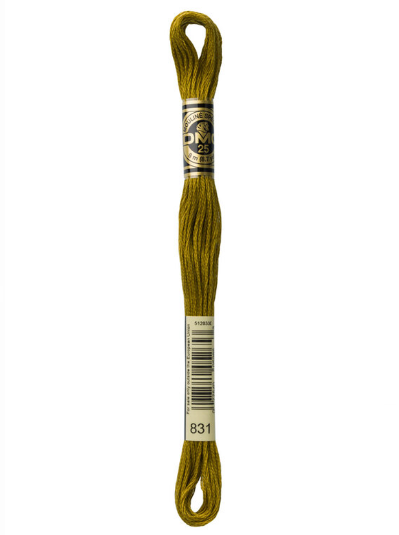 medium golden olive skein of dmc embroidery floss