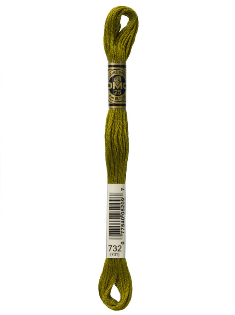 Green embroidery floss with a brand label on a white background