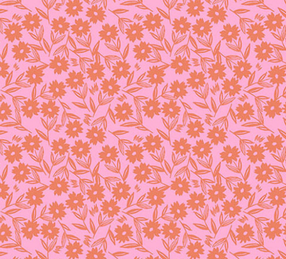 Floral pattern with orange flowers on a pink background