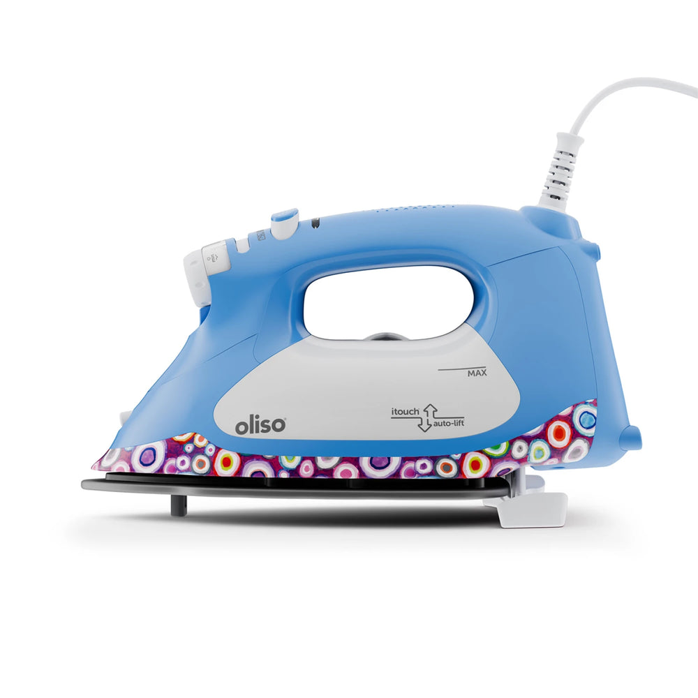 Blue and white iron with colorful base on a white background