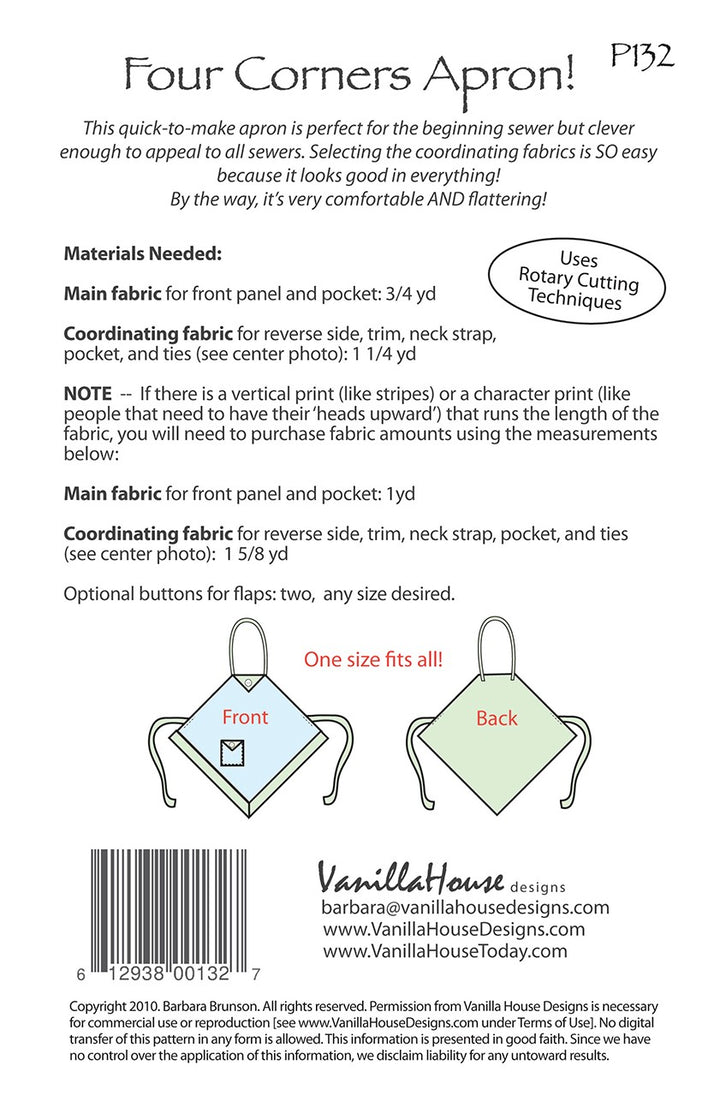 Four Corners Apron Pattern - VHD132