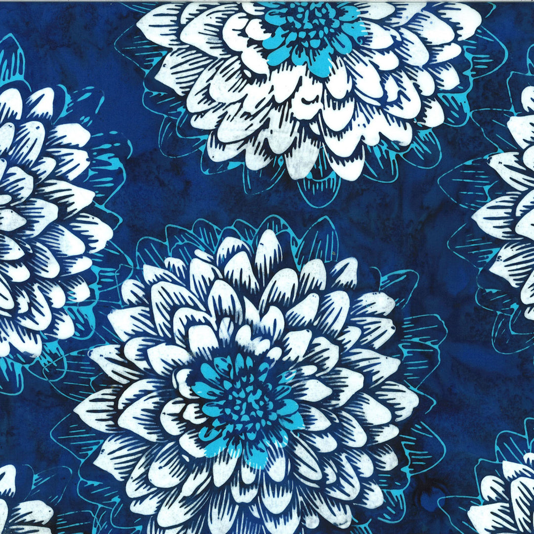 Navy Bali Batik fabric with large flower desgin