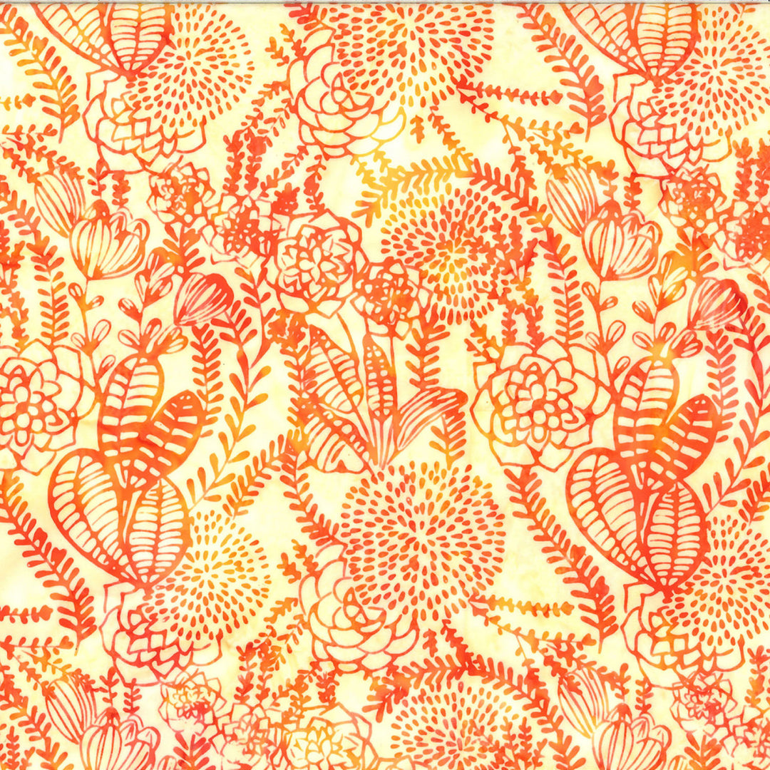 Bali Batik fabric with off white background and red flower design