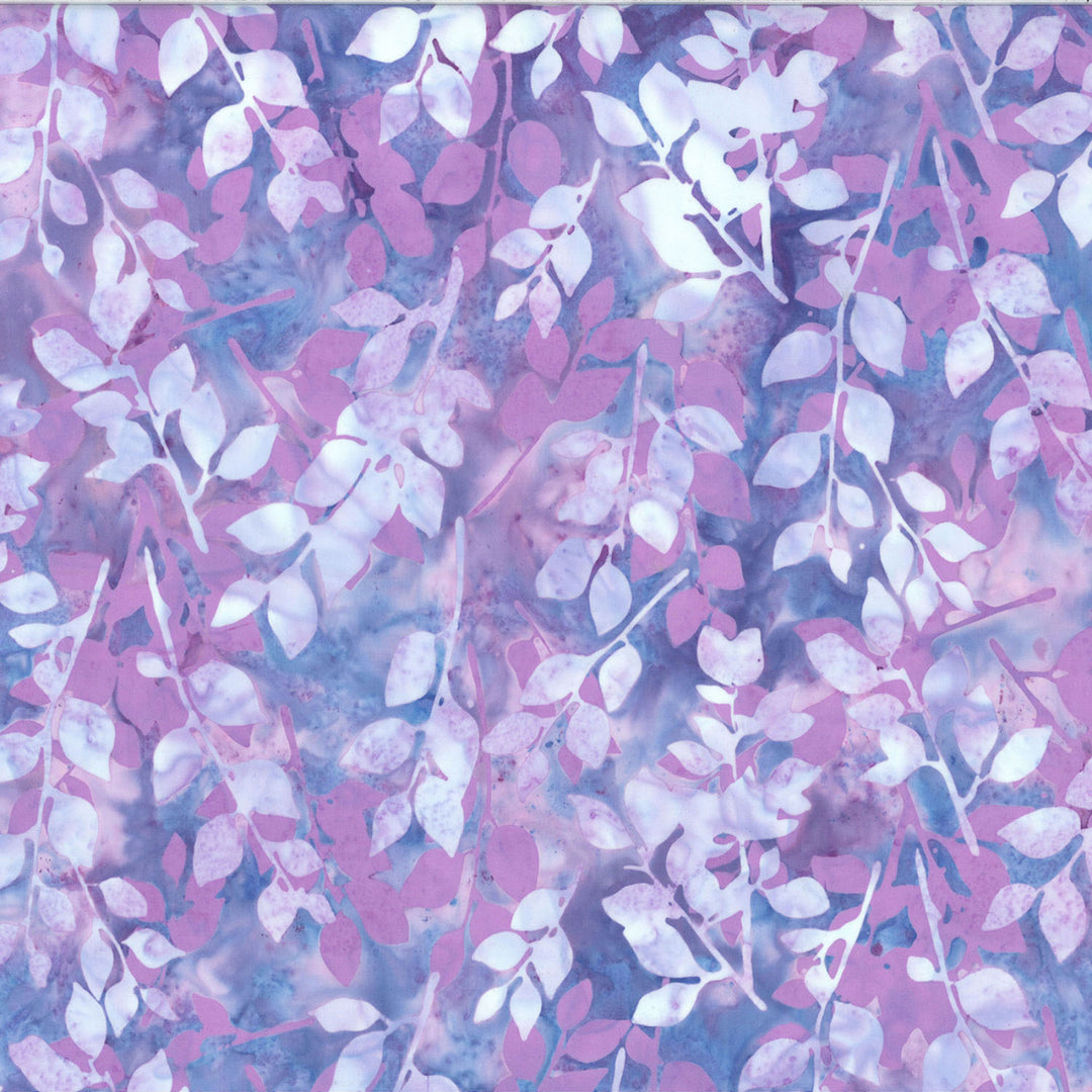 Purple Bali Batik fabric with shades of purple leaves