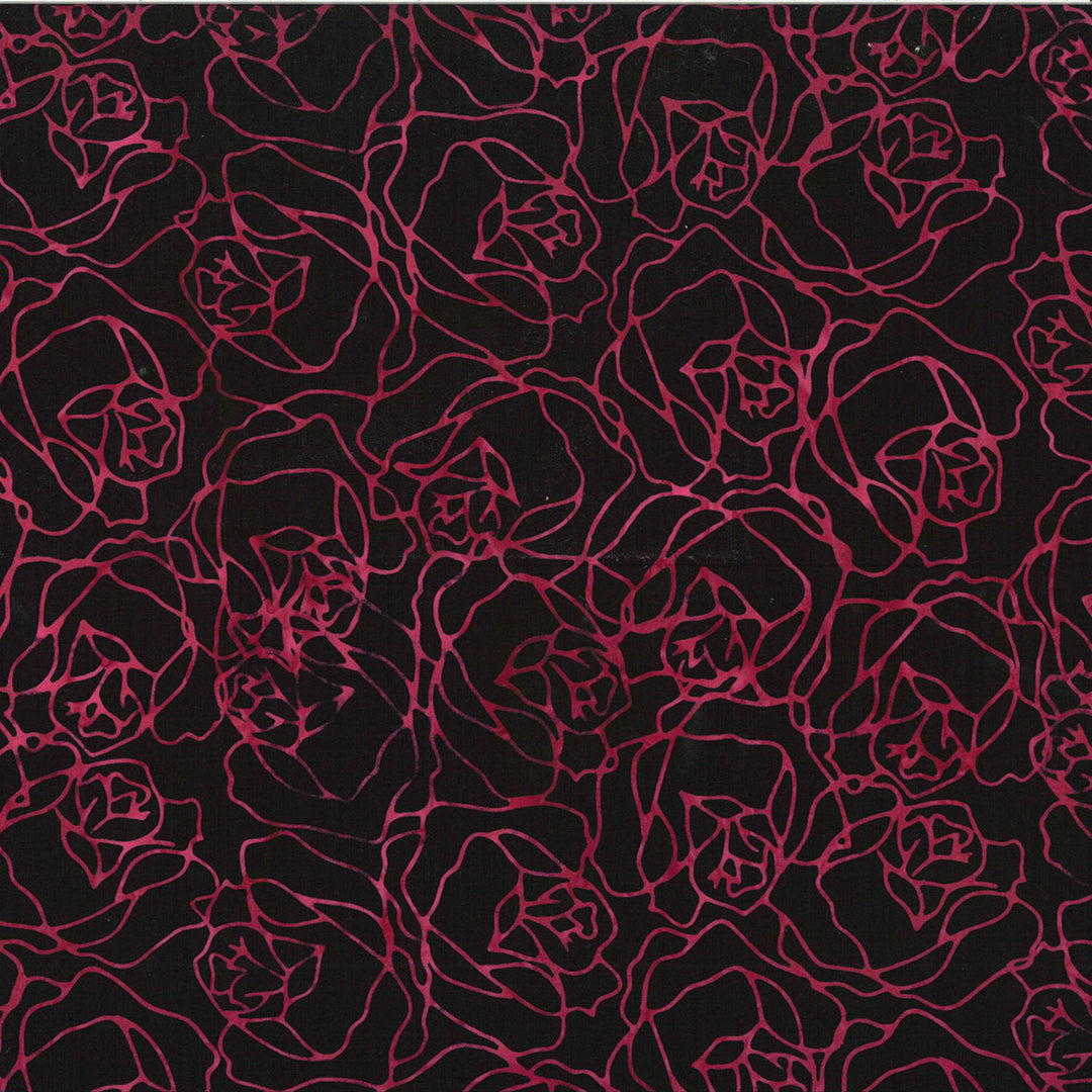 Black Bali Batik fabric with a red rose design