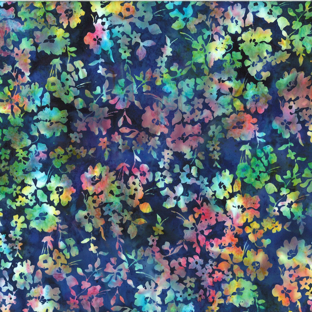 Multicolored floral pattern on a dark blue background