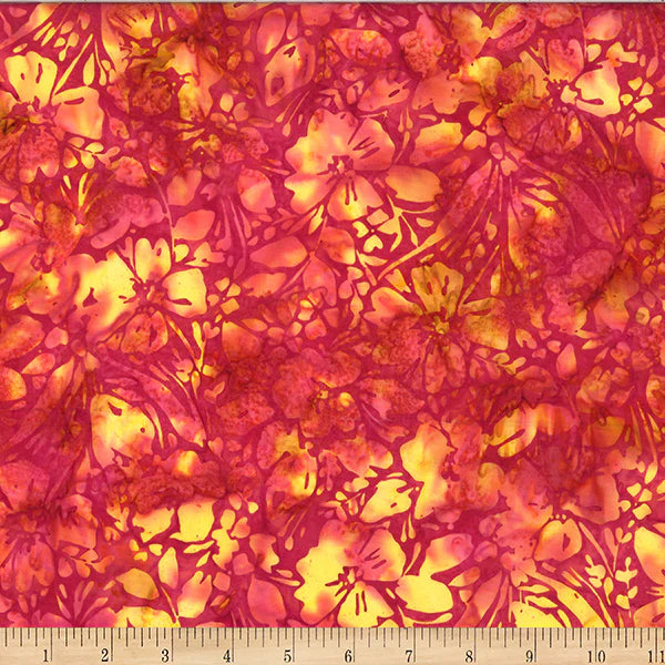 Floral fabric pattern with a floral design. Red and orange in color
